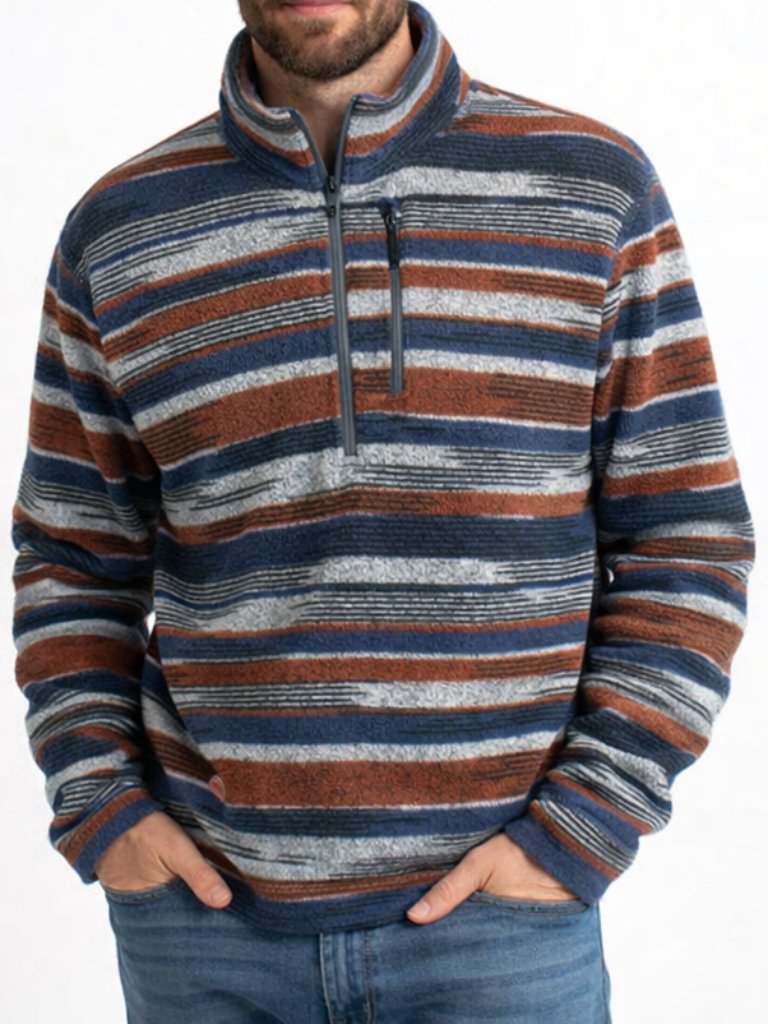 Eddie Bauer Striped 1/4-Zip Fleece Pullover Blue Orange | Xl